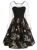 Black 1950s Reindeer Lace Mesh Dress