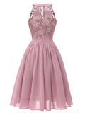 Pink 1950s Floral Lace Swing Dress
