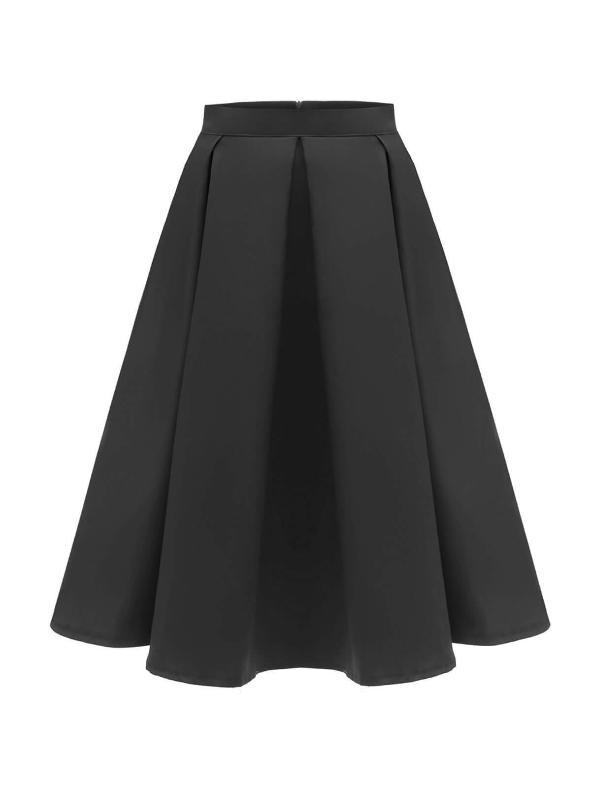 1950s Solid High Waist Pleated Skirt
