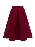 1950s Solid High Waist Pleated Skirt