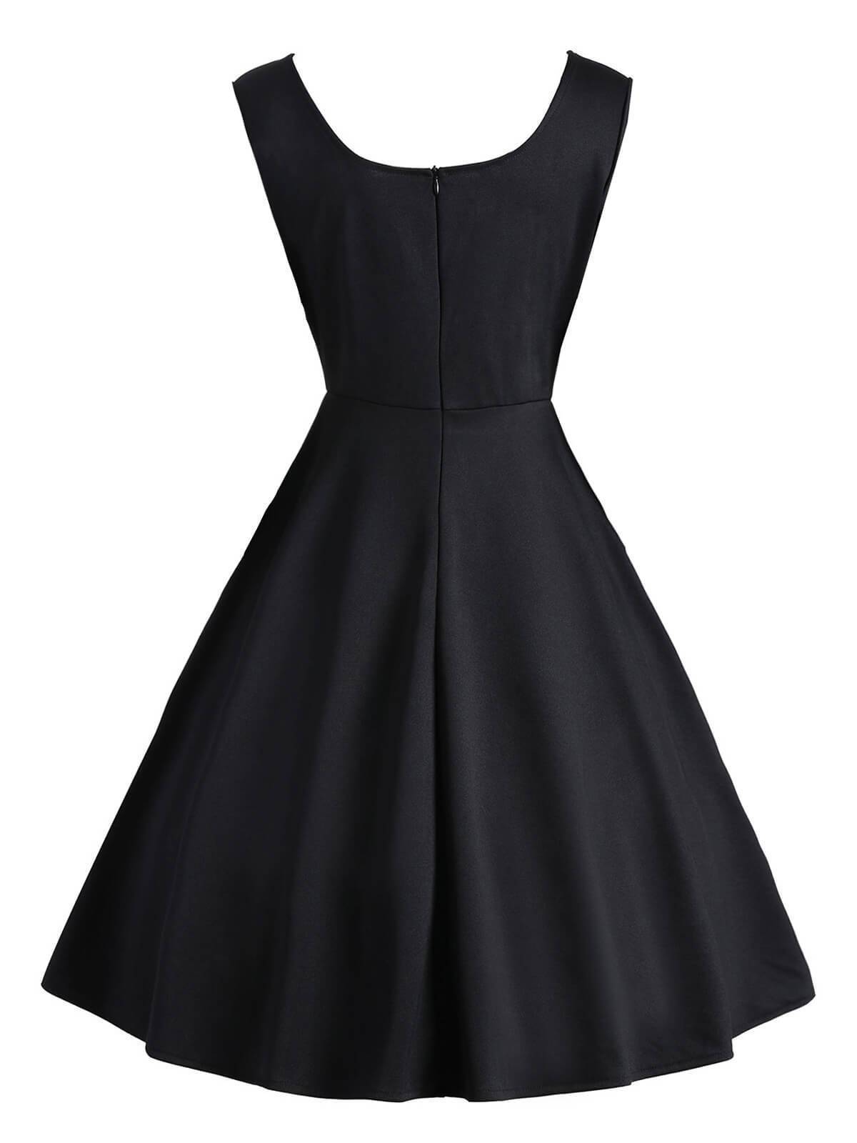 Black 1950s Polka Dot Patchwork Dress