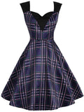 Dark Blue 1950s Plaid Patchwork Dress