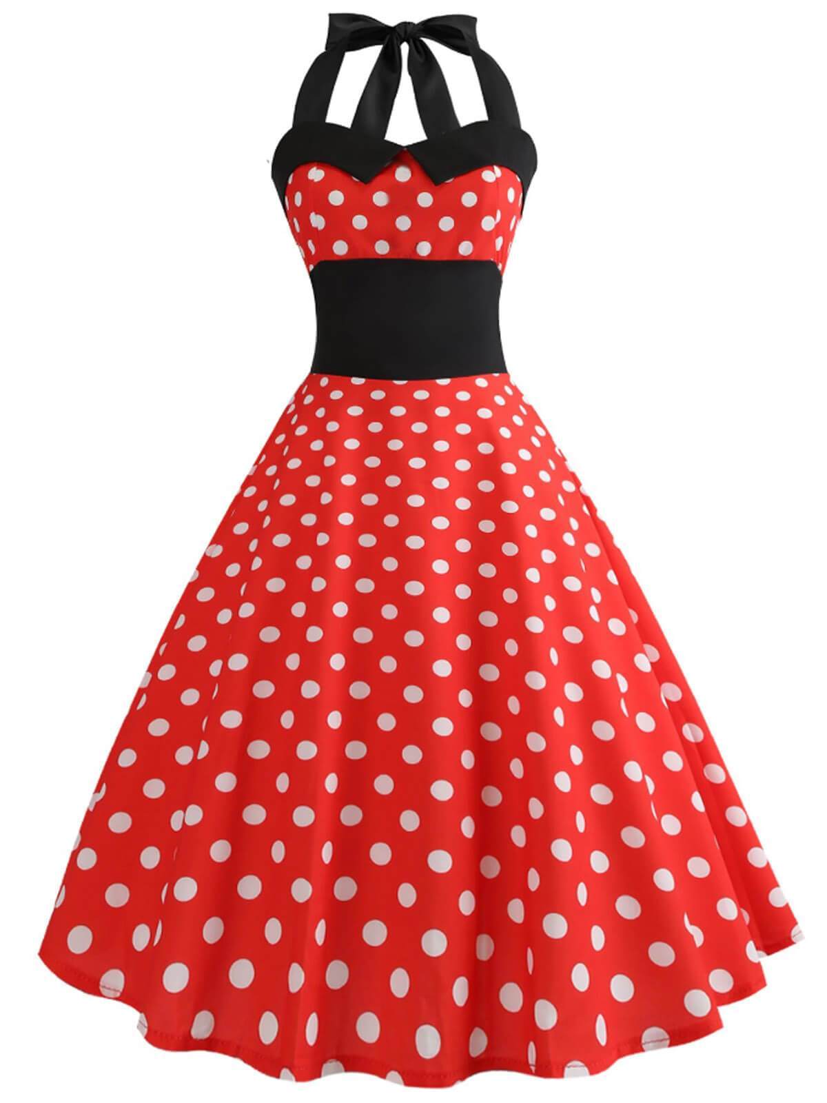 Red 1950s Polka Dot Bow Dress