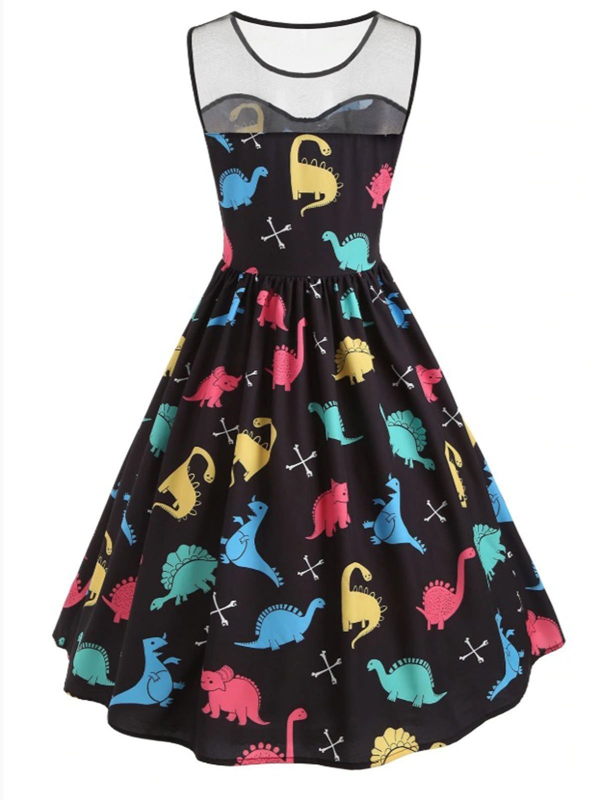 Black 1950s Dinosaur Mesh Dress