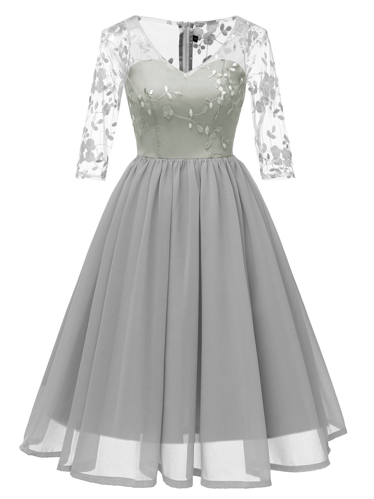 1950s Lace Embroidery Chiffon Dress