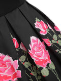 Black 1950s Floral Cold Shoulder Dress