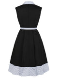 Black 1940s Polka Dot Turndown Collar Dress