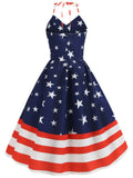 1950s American Flag Stars Stripe Halter Dress