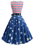 1950s American Stars Stripe Belted Dress
