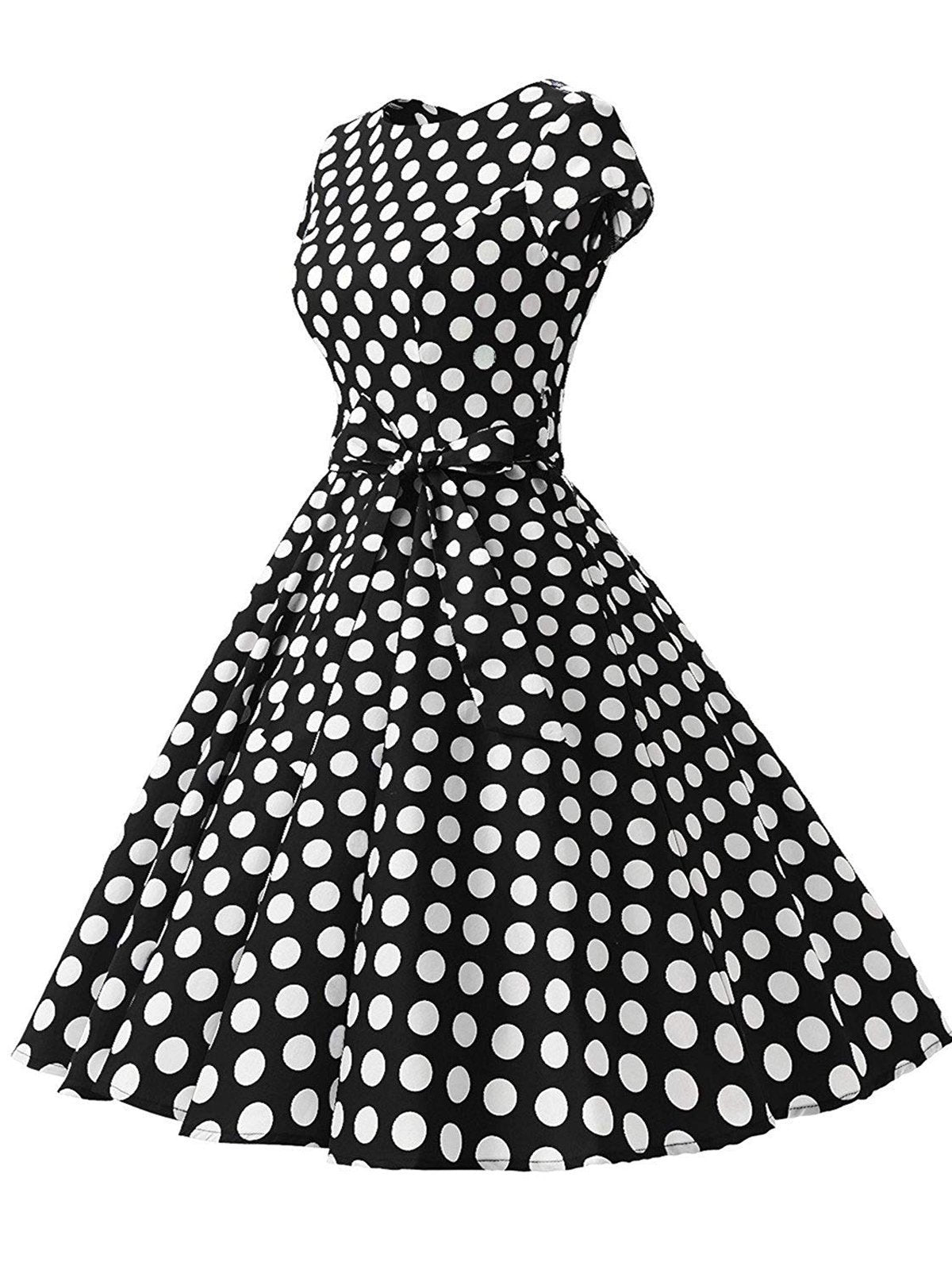 1950s Polka Dot Belted Swing Dress