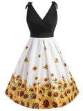 Plus Size 1950s Sunflowers Wrap Dress