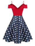 Red Star Cold Shoulder Swing Dress