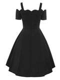 1950s Solid Cold Shoulder Swing Dress