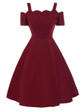 1950s Solid Cold Shoulder Swing Dress