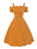 1950s Solid Cold Shoulder Swing Dress