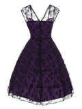 Purple 1950s Lace V Neck Swing Dress