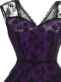 Purple 1950s Lace V Neck Swing Dress