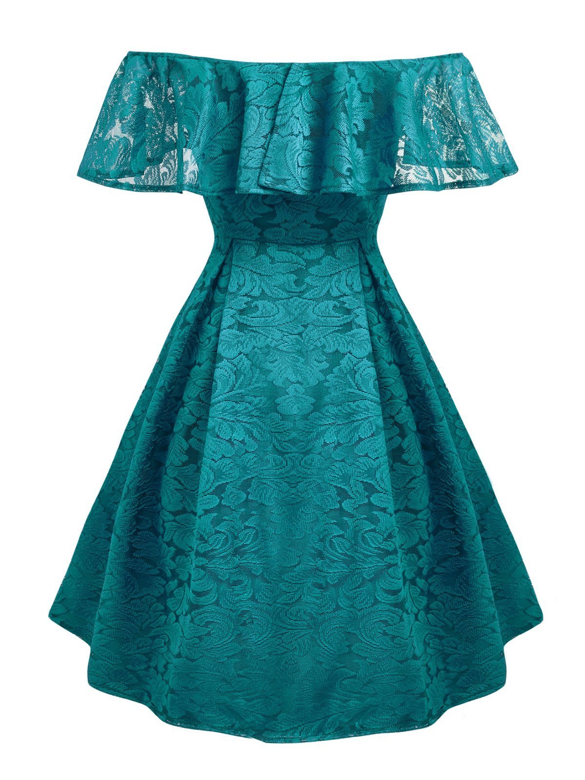 1950s Lace Off Shoulder Ruffle Dress