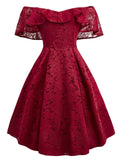 1950s Lace Off Shoulder Ruffle Dress