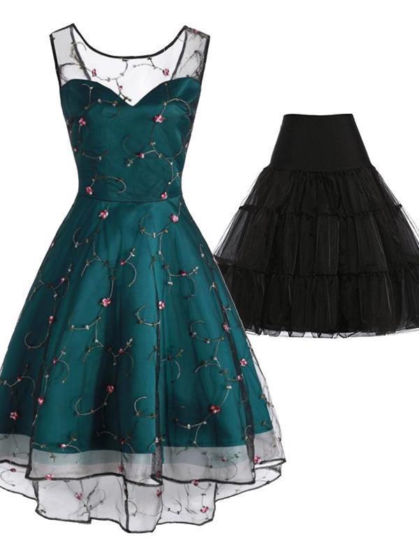 2PCS Top Seller 1950s Mesh Swing Dress & Black Petticoat