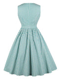 Cotton 1950s Green Plaid Bow Pockets Dress