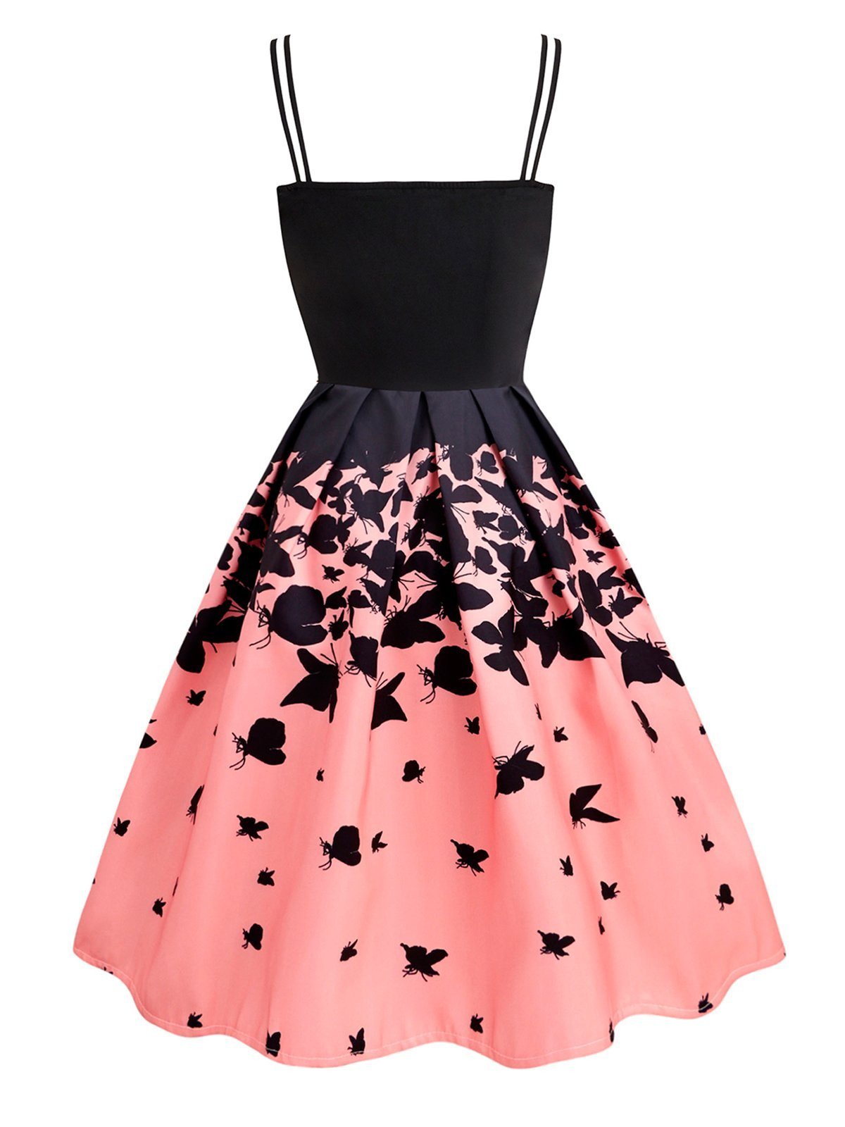 Pink 1950s Strap Butterfly Swing Dress