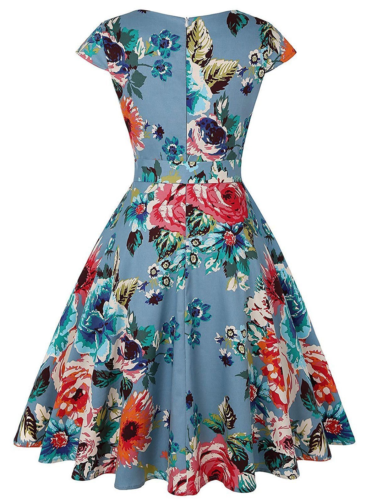 Blue 1950s Floral Bow Swing Dress