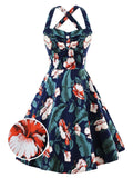 1950s Floral Button Swing Dress