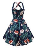 1950s Floral Button Swing Dress