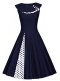 Blue 1950s Polka Dot Patchwork Swing Dress