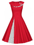 Red 1950s Polka Dot Patchwork Swing Dress