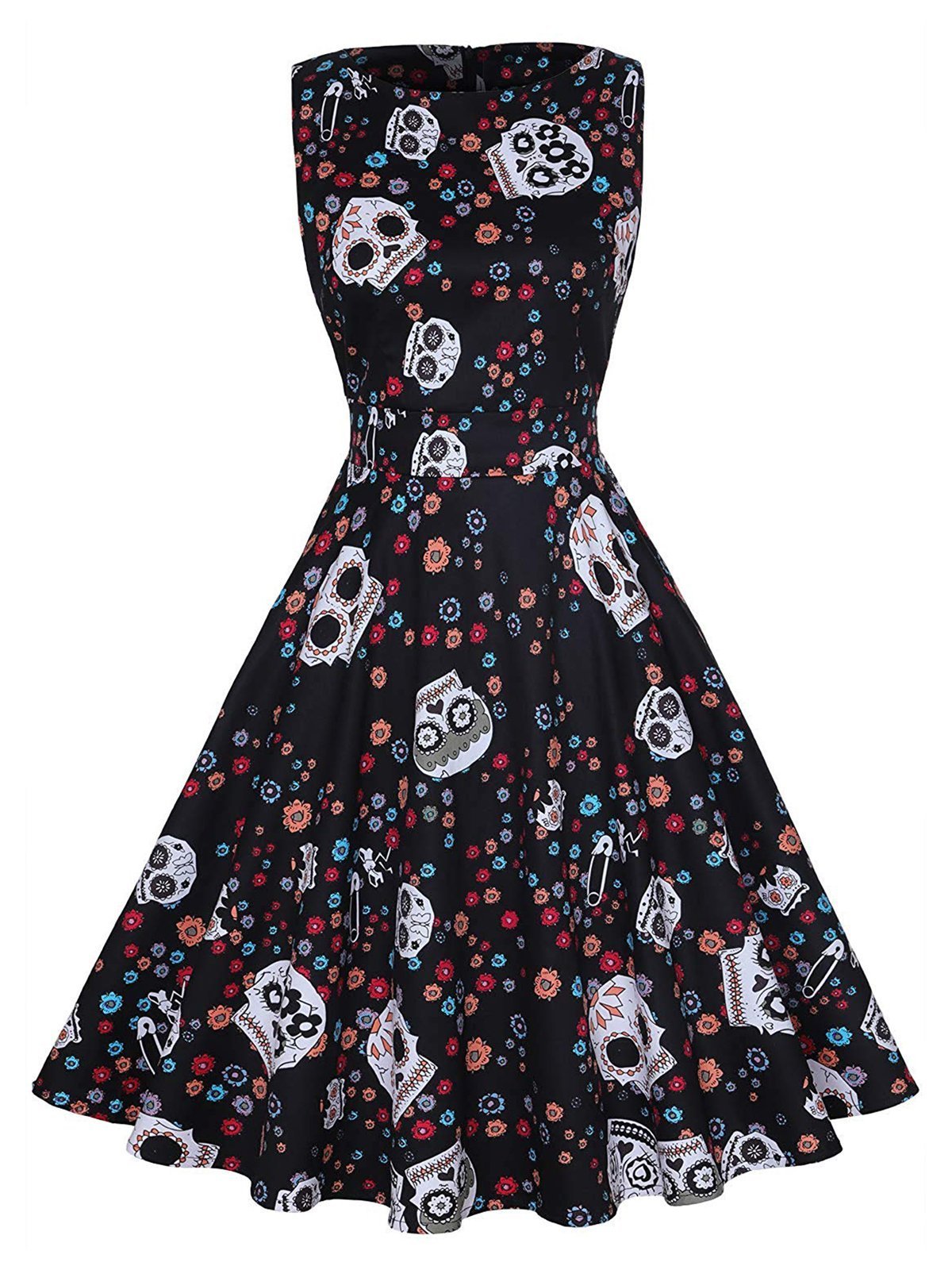 Black 1950s Halloween Skull Dress