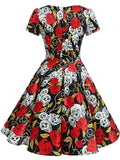 Black 1950s Halloween Rose Skull Dress