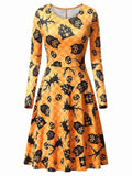 Orange 1950s Halloween Owl Flared Dress