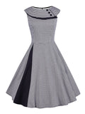 Grey 1950s Plaid Patchwork Swing Dress