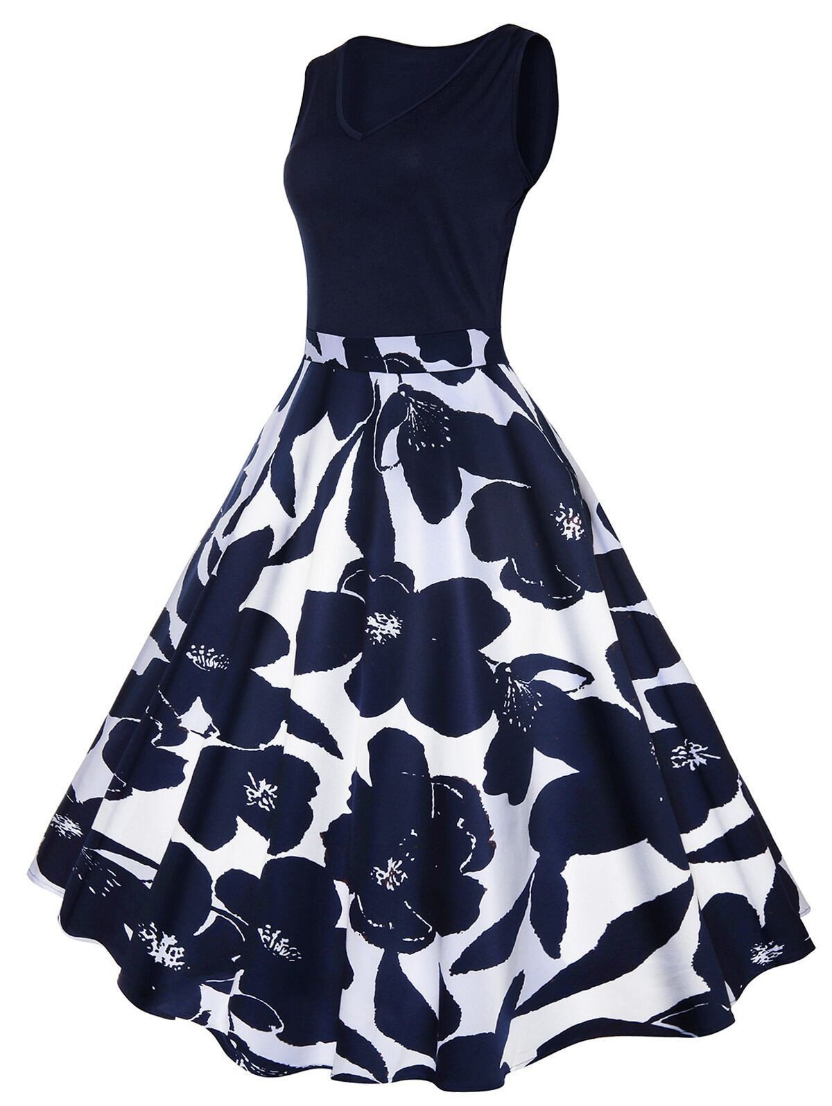 Black 1950s Floral Plus Size Swing Dress