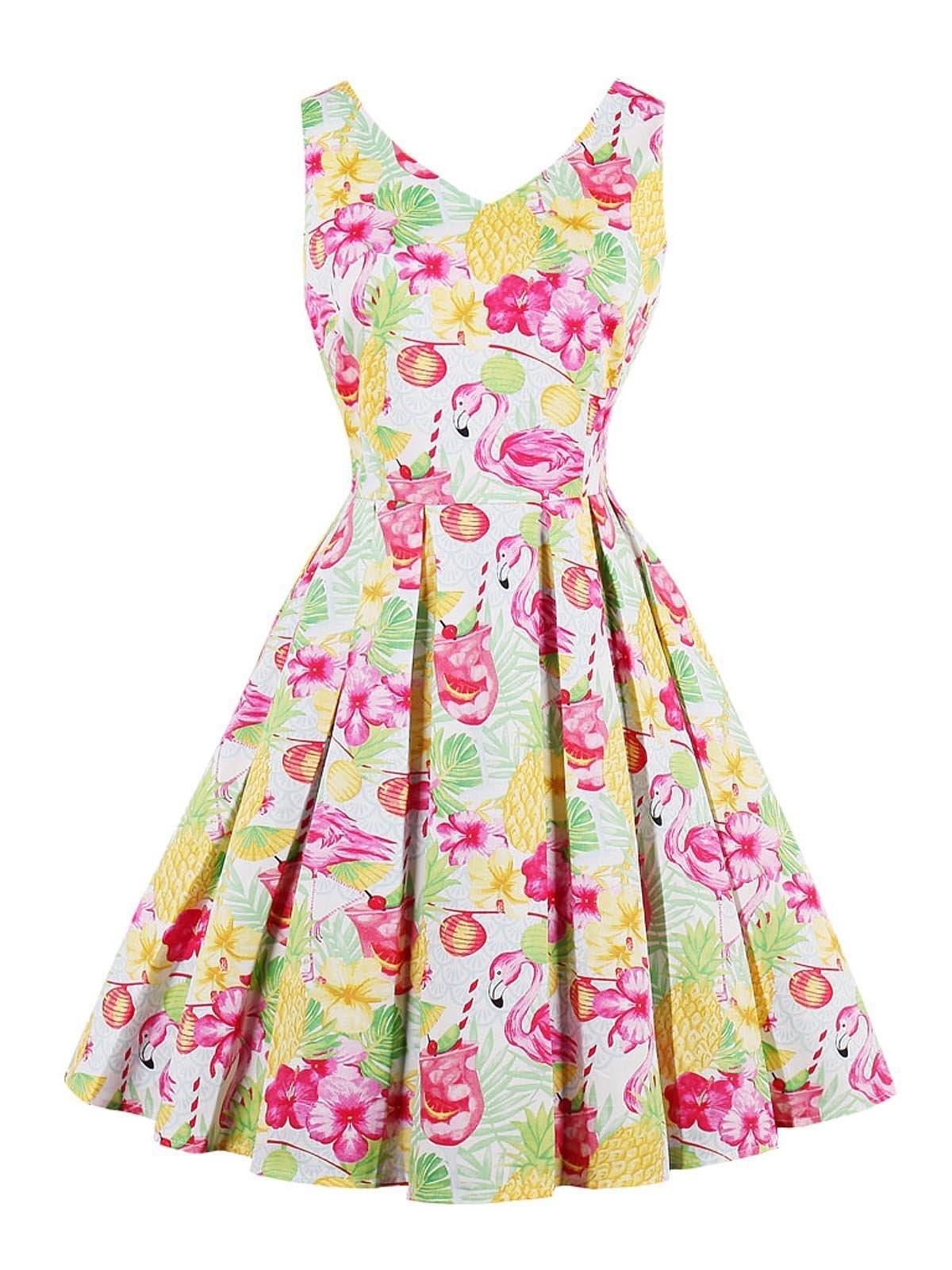 1950s Floral Print Sleeveless Dress