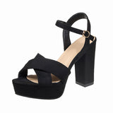 Super High Heels Sandals Women Summer Black Ankle Strap Sandalias Mujer Thick Heeled Platform Shoes