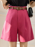 Women High-Waisted Casual Loose A-line Wide Leg Belt Straight Shorts Cargo Pants