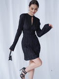 Spring New Women Christmas French Pleated A-line Skirt Hollowed Out Small Black Skirt Dress