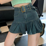 Spring Summer Shorts Women High Waist Sexy Jean School Short Pleated Kawaii Japanese Denim Skirt