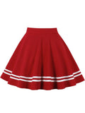 Red Casual High Waist A Line Mini Tennis Skirt Spring Summer Women Contrast Tape Hem School Girl Skater Skirts