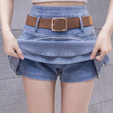 Ruffle Layer Bottom Retro Women Summer Girls High Waist Short Jeans Cake Pleated Mini Denim Skirts