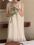 Apricot Sleeveless Split Hot Lace Hook Flowers Hollow Out New Women Summer Chic Retro Dress