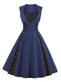 Elegant Polka Dot Sleeveless Pinup Vintage Women Button High Waist Summer Party 4XL 5XL Cotton Dresses