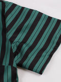 Black Green Striped Women Vintage Retro Dress Notched Collar Single Breasted Pleated Formal Elegant Party Dresses