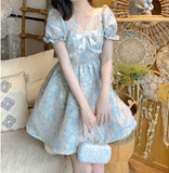 Summer Kawaii Lolita Patchwork Japanese Sweet Party Mini Korean Bow Lace Designer Dress