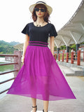 New Women Office Casual High Waist Ruffle Round Neck Pleated Short Sleeved Dress