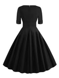 Sexy V-Neck High Waist Cotton Dresses for Women Autumn Half Sleeve Solid Plain Retro Vintage Party Midi Dress