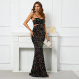 Backless Black Sequin Sexy Bar Long Party Evening Dresses Luxury Velvet Stretch Off Shoulder Cocktail Prom Dress